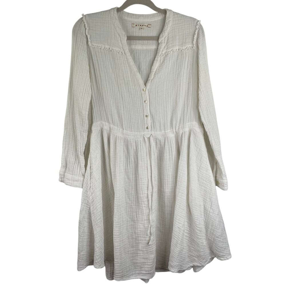 Xirena White Gauze Fit & Flare Minimalist Peasant Dress Size Small 100% Cotton